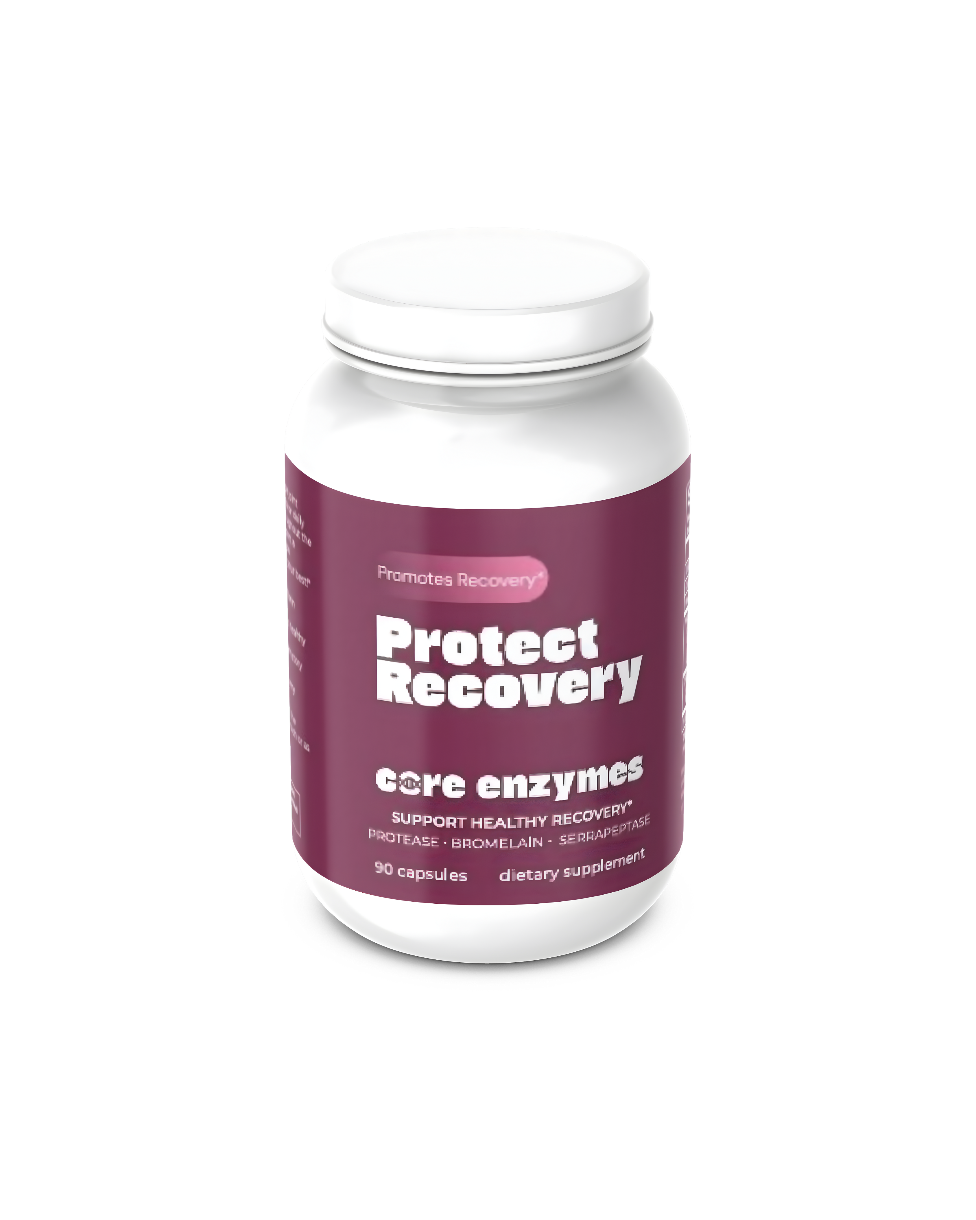 Supplement bottle labeled 'Protect Recovery' on a white background


