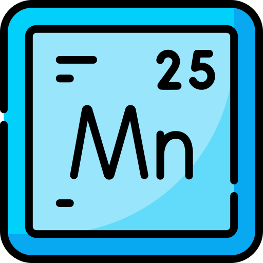 Manganese (Mn) element symbol with atomic number 25 on a blue background